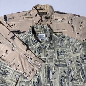 Lot of‎ 2 Columbia and Woods & Water Fish Patten Print All Over Shirts Men's Med